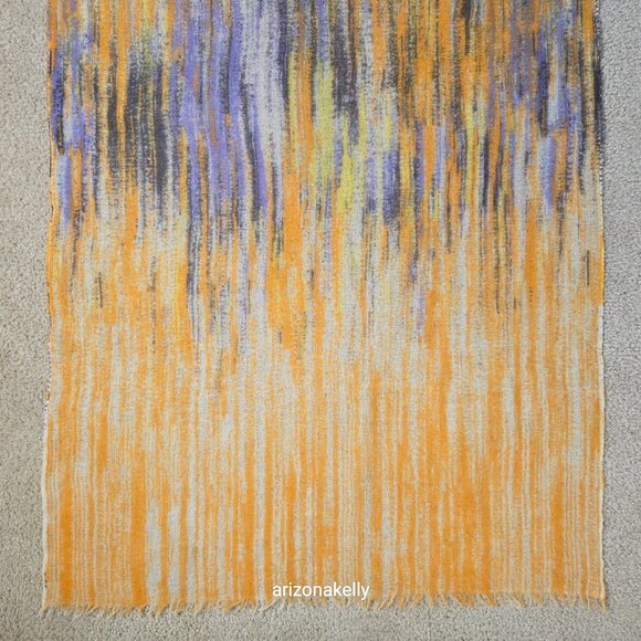 Lightweight Wool Scarf Streaked with Purple & Yellow - Picture 3 of 11